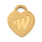 Ion Plating(IP) 304 Stainless Steel Pendants, Laser Cut, Heart with Letter Charm, Golden, Letter W, 15x12x1mm, Hole: 3x3.5mm