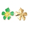 304 Stainless Steel Enamel Pendants, with Rhinestones, Real 18K Gold Plated, Flower Charm, Lime Green, 37.5x33x3mm, Hole: 1.4mm