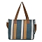 Striped Canvas Bag, Large Capacity Tote Bag, Shoulder Crossbody Bag, Teal, 37x30cm