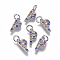 Brass Micro Pave Cubic Zirconia Charms, Letter, Colorful, Platinum, Letter.P, 9.7x4.6x1.7mm, Hole: 2~2.5mm