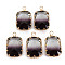 Gradient Color Glass Pendants, with Brass Prong Settings, Faceted, Rectangle, Light Gold, Dark Gray, 24x14x6mm, Hole: 1.6mm