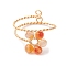 Flower Natural Carnelian Adjustable Rings, Copper Wire Wrapped Rings for Women, Inner Diameter: 20mm