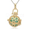 Golden Tone Brass Hollow Round Cage Pendants KK-J226-09G-1