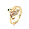Colorful Cubic Zirconia Butterfly Open Cuff Ring RJEW-D076-07G-3