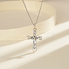 Rhodium Plated 925 Sterling Silver Knot Cross Pendant Necklaces for Women NJEW-F323-03P-3