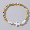 Fashionable Cross Shell & Brass Beads Stretch Bracelets for Women Girls Gift GU8282-2-1