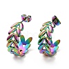 Rainbow Color Leaf Wrap Stud Earrings EJEW-G293-03M-1