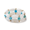 Natural Apatite & Shell Rice Beaded Stretch Ring RJEW-TA00112-4