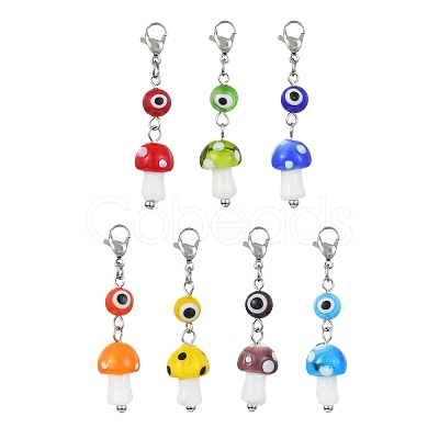 Handmade Evil Eye & Mushroom Lampwork Pendant Decorations HJEW-TA00104-1