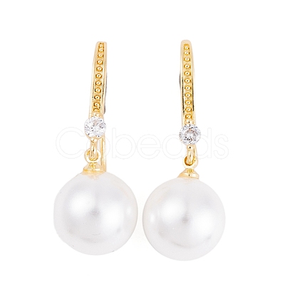 Rack Plating Brass Cubic Zirconia ABS Pearl Earring Hooks EJEW-S219-16G-07-1