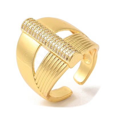 Bar Brass Micro Pave Cubic Zirconia Open Cuff Rings RJEW-U008-16G-1