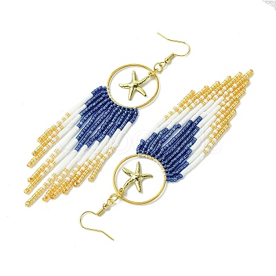 Ring with Starfish Tassel Glass Seed with Brass Dangle Earrings EJEW-MZ00145-1