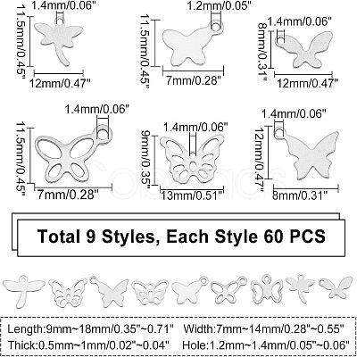 Unicraftale 540Pcs 9 Style 201 Stainless Steel Charms STAS-UN0024-19-1