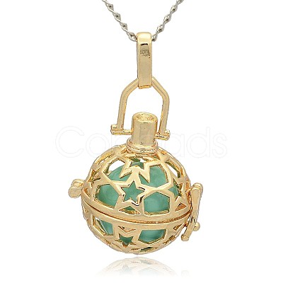 Golden Tone Brass Hollow Round Cage Pendants KK-J226-09G-1