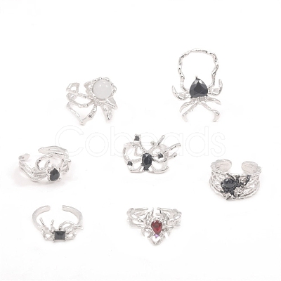 7Pcs Alloy Rhinestone Cuff Rings PW-WG20569-01-1