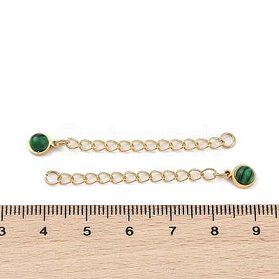 Ion Plating(IP) 316 Surgical Stainless Steel Curb Chain Extender with Malachite Round Charm STAS-A097-01G-10-1