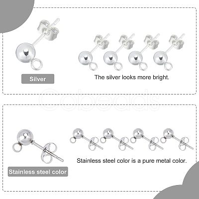 Unicraftale 20pcs 304 Stainless Steel Ball Stud Earring Post FIND-UN0001-12-1