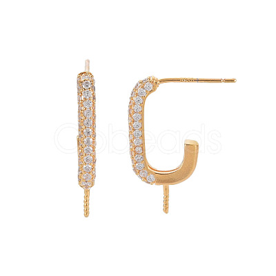 Brass Micro Pave Clear Cubic Zirconia Stud Earring Hooks KK-S356-661-NF-1