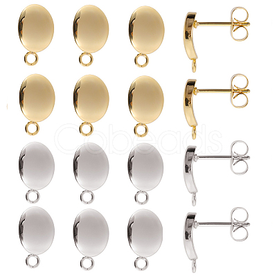 SUNNYCLUE 40Pcs 2 Color 201 Stainless Steel Oval Stud Earring Findings STAS-SC0005-29-1