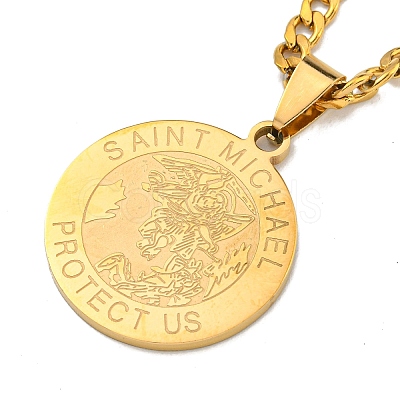 Flat Round with Saint Miller Archangel Pendant Necklaces NJEW-S422-03G-1