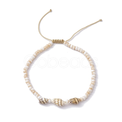 Glass with Natural Sea Shell Beads Anklet AJEW-AN00595-1