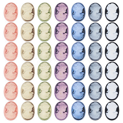 CHGCRAFT 42Pcs 7 Colors Rertro Lady Cameo Resin Cabochons RESI-CA0001-74-1