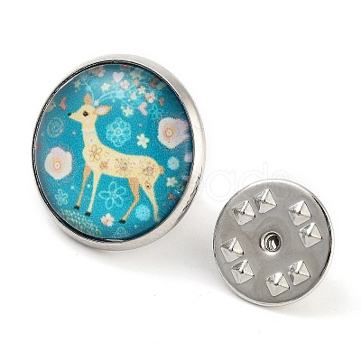 Round with Deer Glass Brooches JEWB-A022-01G-1