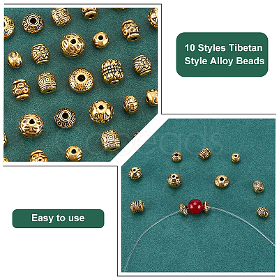 PandaHall Elite 100Pcs 10 Styles Tibetan Style Alloy Beads FIND-PH0018-85-1