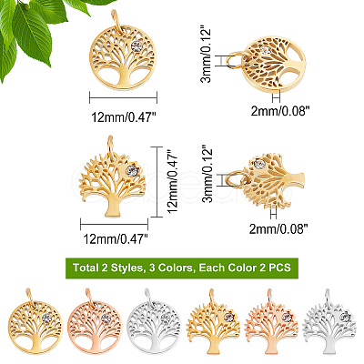 DICOSMETIC 12Pcs 2 Style 3 Colors 316 Surgical Stainless Steel Pendants STAS-DC0006-16-1