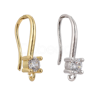 4 Pair 2 Style Brass Micro Pave Clear Cubic Zirconia Earring Hooks ZIRC-ZZ0001-03-1