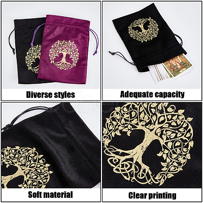 CREATCABIN 2Pcs 2 Style Tree of Life Pattern Velvet Packing Pouches TP-CN0001-10-1