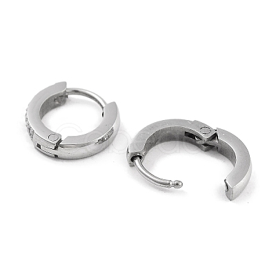 304 Stainless Steel Micro Pave Clear Cubic Zirconia Huggie Hoop Earrings EJEW-C096-01A-P-1