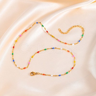 Stainless Steel Colorful Enamel Dapped Chain Necklaces for Women PW-WG600F4-01-1