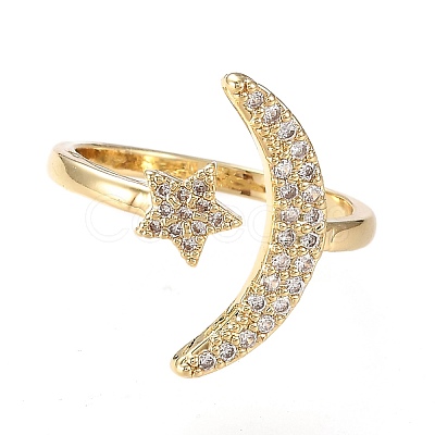 Brass Micro Pave Clear Cubic Zirconia Cuff Rings RJEW-F108-01G-1