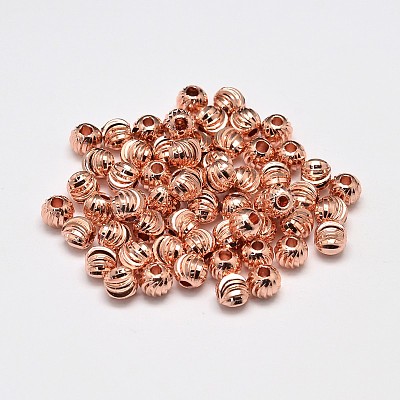 Rack Plating and PVD Vacuum Plating Brass Corrugated Round Spacer Beads KK-I600-4mm-RG-RS-1