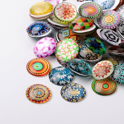 Mosaic Printed Glass Half Round/Dome Cabochons X-GGLA-N004-20mm-G-1