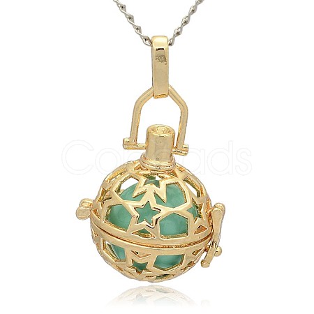 Golden Tone Brass Hollow Round Cage Pendants KK-J226-09G-1