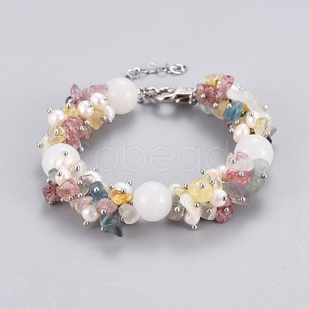 Natural Mixed Stone and White Jade Beads Bracelets BJEW-JB04163-01-1