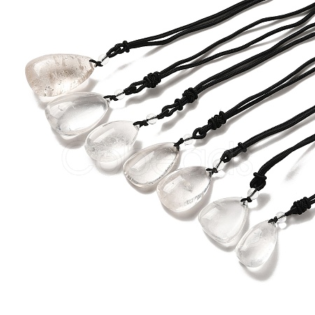 Natural Quartz Crystal Nuggets Pendant Necklace with Polyester Cord for Women G-H285-05B-1