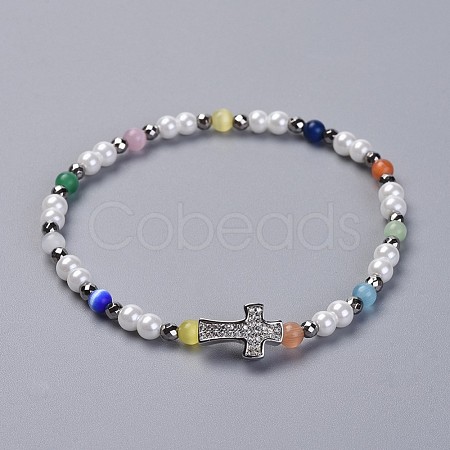 Glass Pearl Stretch Bracelets BJEW-JB04315-1