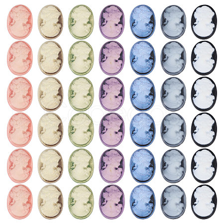 CHGCRAFT 42Pcs 7 Colors Rertro Lady Cameo Resin Cabochons RESI-CA0001-74-1