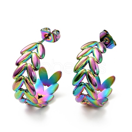 Rainbow Color Leaf Wrap Stud Earrings EJEW-G293-03M-1