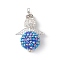 Glass Seed Beads Alloy Pendants, with Pearlized Glass Pearl Bead, Angel, Platinum, Blue, 44.5x30.5x19.5mm, Hole: 2.5mm