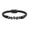 Men's Black Onyx Stone Beaded Bracelet with Magnetic Clasp Leather Weave Jewelry, Dark Gray, size 1