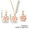 Rustic Style Brass Enamel Flower Jewelry Set, Hoop Earrings & Pendant Necklaces Set for Women, Pink