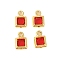 Rack Plating Brass Glass Pendants, Cadmium Free & Lead Free, Long-Lasting Plated, Square, Golden, Red, 7x4.5x2mm, Hole: 1mm