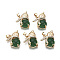 Brass Micro Pave Cubic Zirconia Pendants, with Glass and Brass Snap on Bails, Nickel Free, Real 18k Gold Plated, Gourd, Sea Green, 19x15x6mm, Hole: 2x4mm