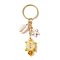 Tortoise Glass Seed Beaded Keychain, with Starfish Synthetic Turquoise and Natural Cowrie Shell Beads, Gold, 8.5cm