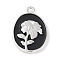 Rack Plating Spray Painted Alloy Pendants, Cadmium Free & Nickel Free & Lead Free, Oval with Flower, Black, 17.5x12x2mm, Hole: 1.4mm