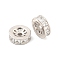 925 Sterling Silver Micro Pave Cubic Zirconia Beads, Flat Round, Real Platinum Plated, White, 8x3mm, Hole: 1.5mm